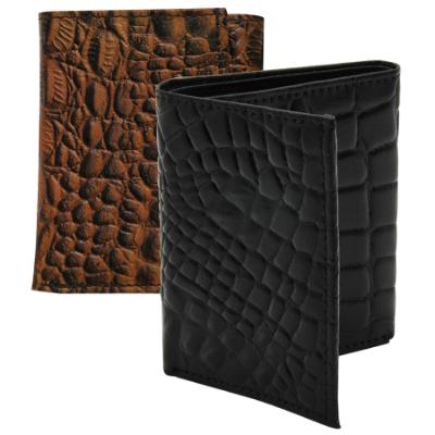Tri-Fold Crocodile Embossed Leather Wallet assortment, Black/Brown