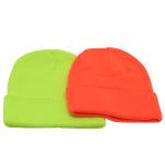 Knit Hat with Cuff, Neon Orange and Neon Green
