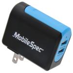 AC Dual 2.4A and 2.4A USB Charger, Black/Blue