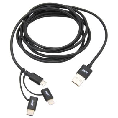 6' Lightning®, USB-C and Micro to USB Charge and Sync Multi-Use Cable, Black