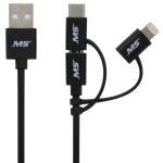 6' Lightning®, USB-C and Micro to USB Charge and Sync Multi-Use Cable, Black
