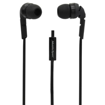 Stereo Earbuds with Flat Cord and In-Line Mic, Black