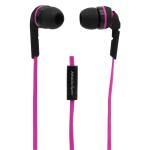 Stereo Earbuds with Flat Cord and In-Line Mic, Pink/Black