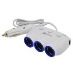 12V 3-Way Adapter with 2 USB Ports, White