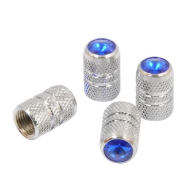 Valve Caps with Blue Colored Tip, Chrome Finish 4-Pack