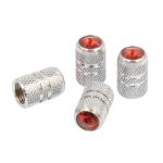 Valve Caps with Red Colored Tip, Chrome Finish 4-Pack