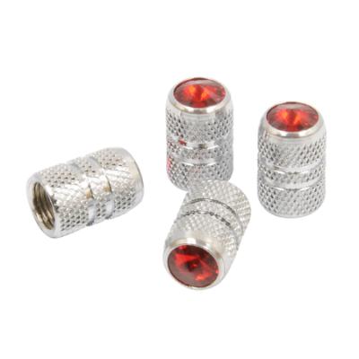 Valve Caps with Red Colored Tip, Chrome Finish 4-Pack