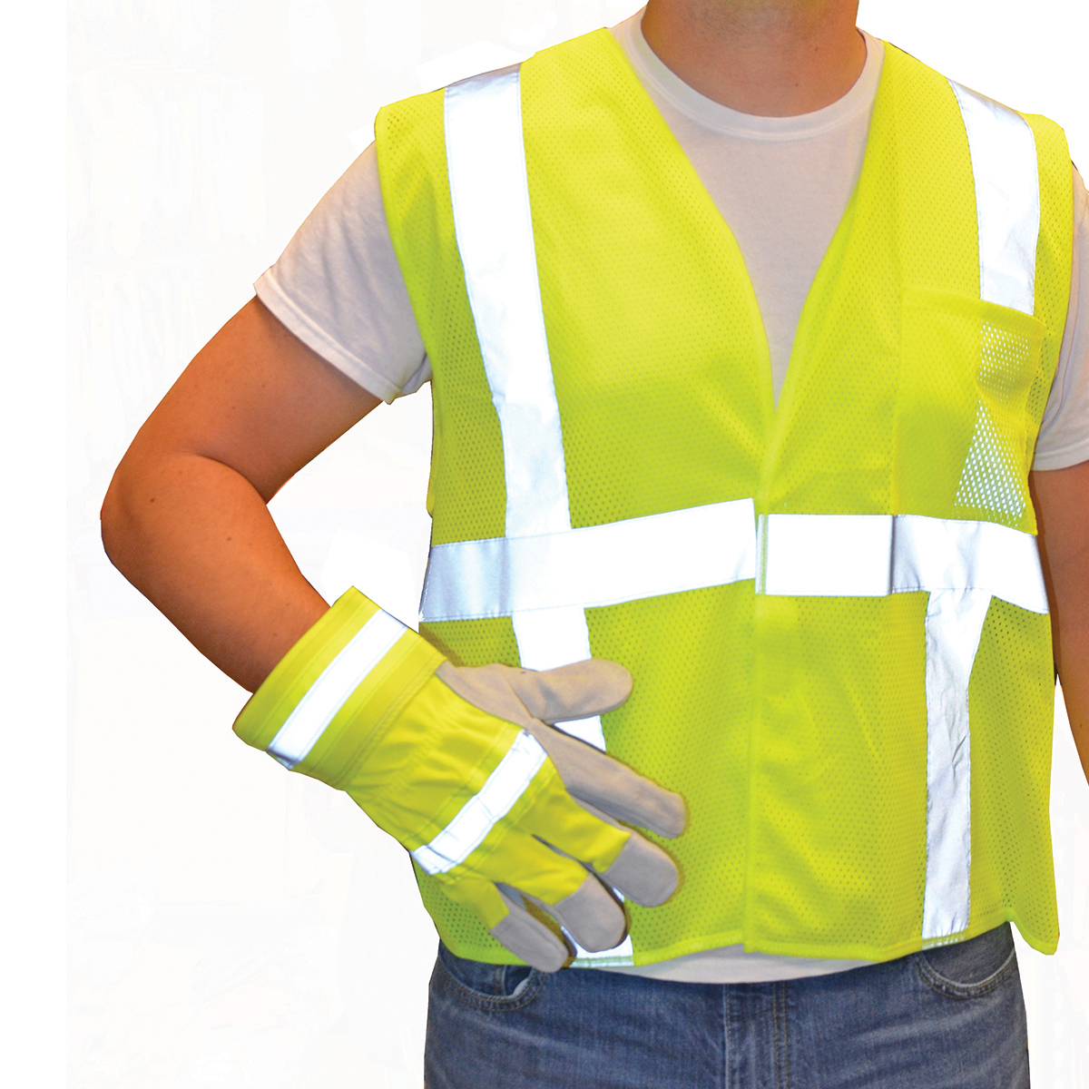 Blackcanyon Outfitters Hi Visibility Green Class 2 Safety Vest And Work Glove Combo Xl