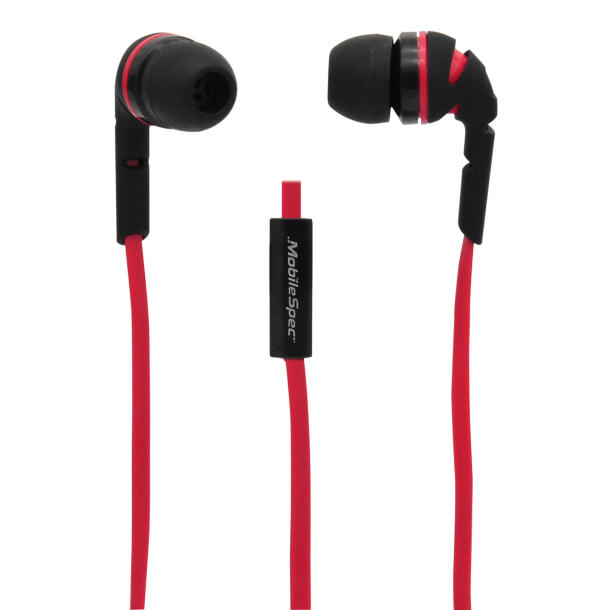 MobileSpec Stereo Earbuds with Flat Cord In Line Mic Red Black