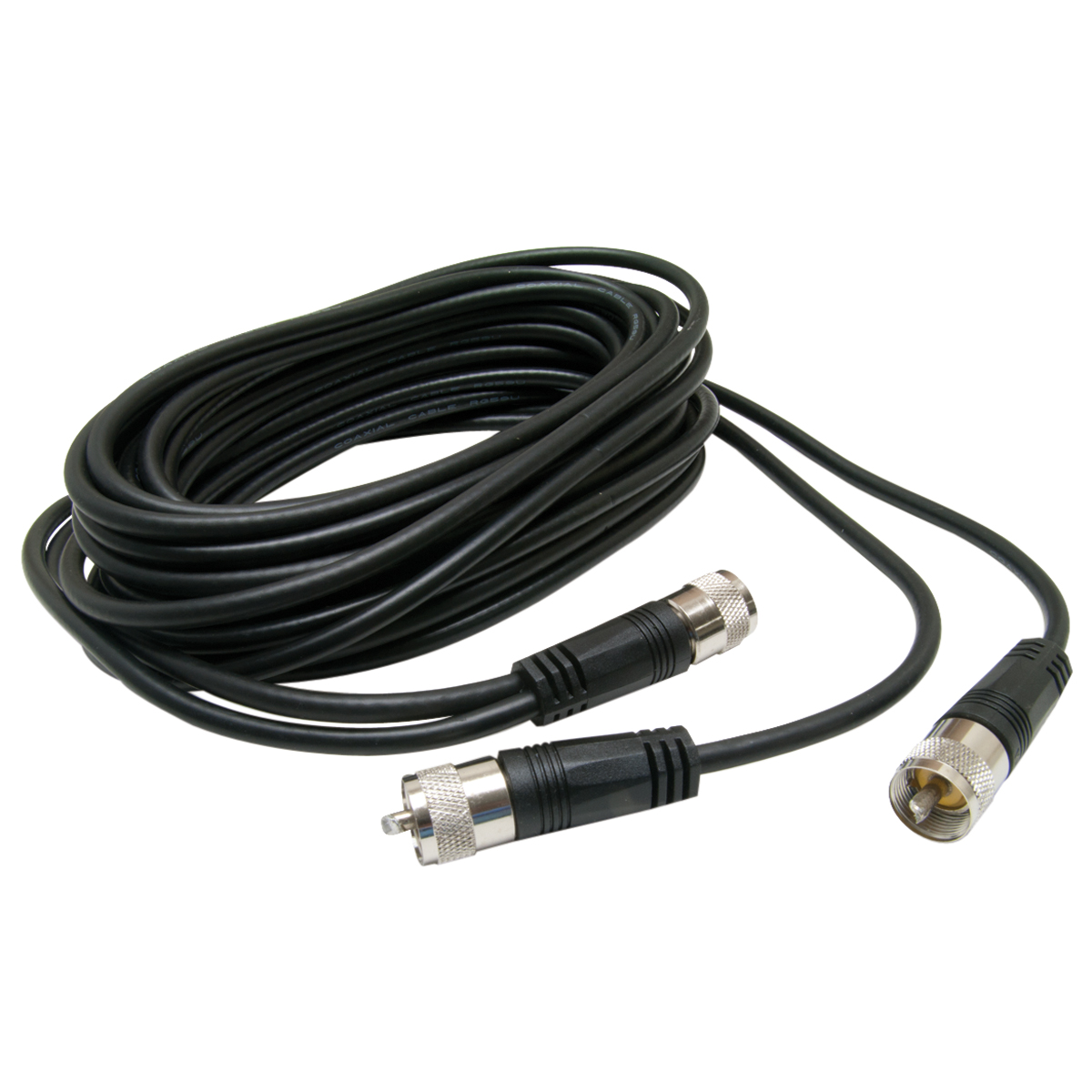 RoadPro 18' CB Antenna Co-Phase Coax Cable with (3) PL-259 Connectors, Black